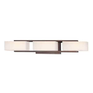 Facet 25.25 in. 3-Light Tuscana Mid-Century Modern Vanity with White Opal Glass Shades
