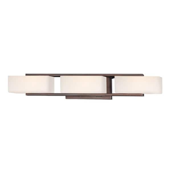 Designers Fountain Facet 25.25 in. 3-Light Tuscana Mid-Century Modern Vanity with White Opal Glass Shades