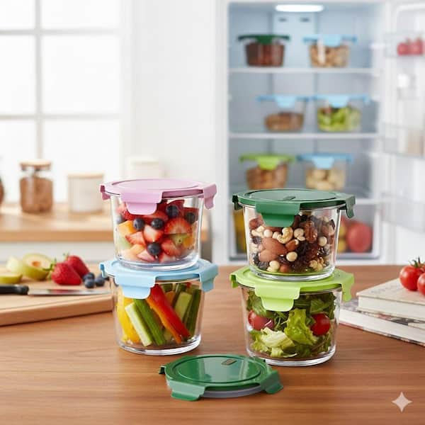 BPA-Free Heat-Resistant Glass Meal Prep Containers with Airtight Leakproof Lids 4-Pack Mixed Colors