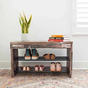 Industrial Distressed Wood Shoe Bench