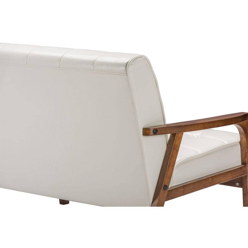 Mid-Century Flared Arm White Faux Leather Loveseat