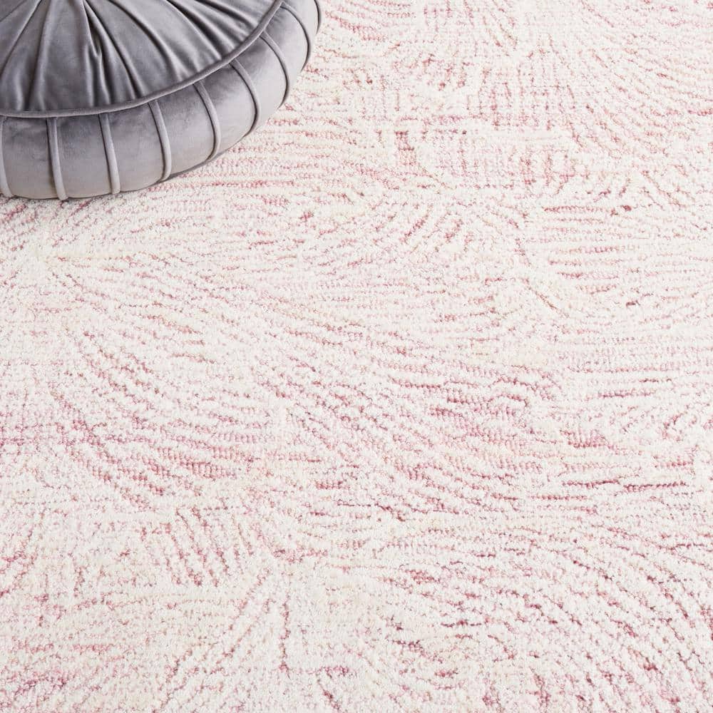 Handmade Pink and Ivory Wool Tufted Rectangular Area Rug