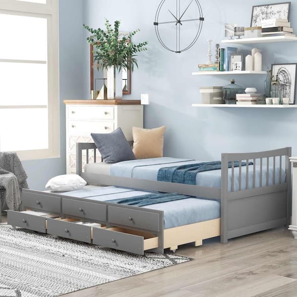 Polibi Gray Twin Size Daybed with Trundle and Drawers
