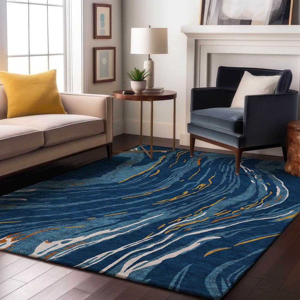 Mayfield Premium Machine Washable Abstract AMF1037 Navy 9 ft. x 12 ft. Area Rug price history on PriceWatchPro