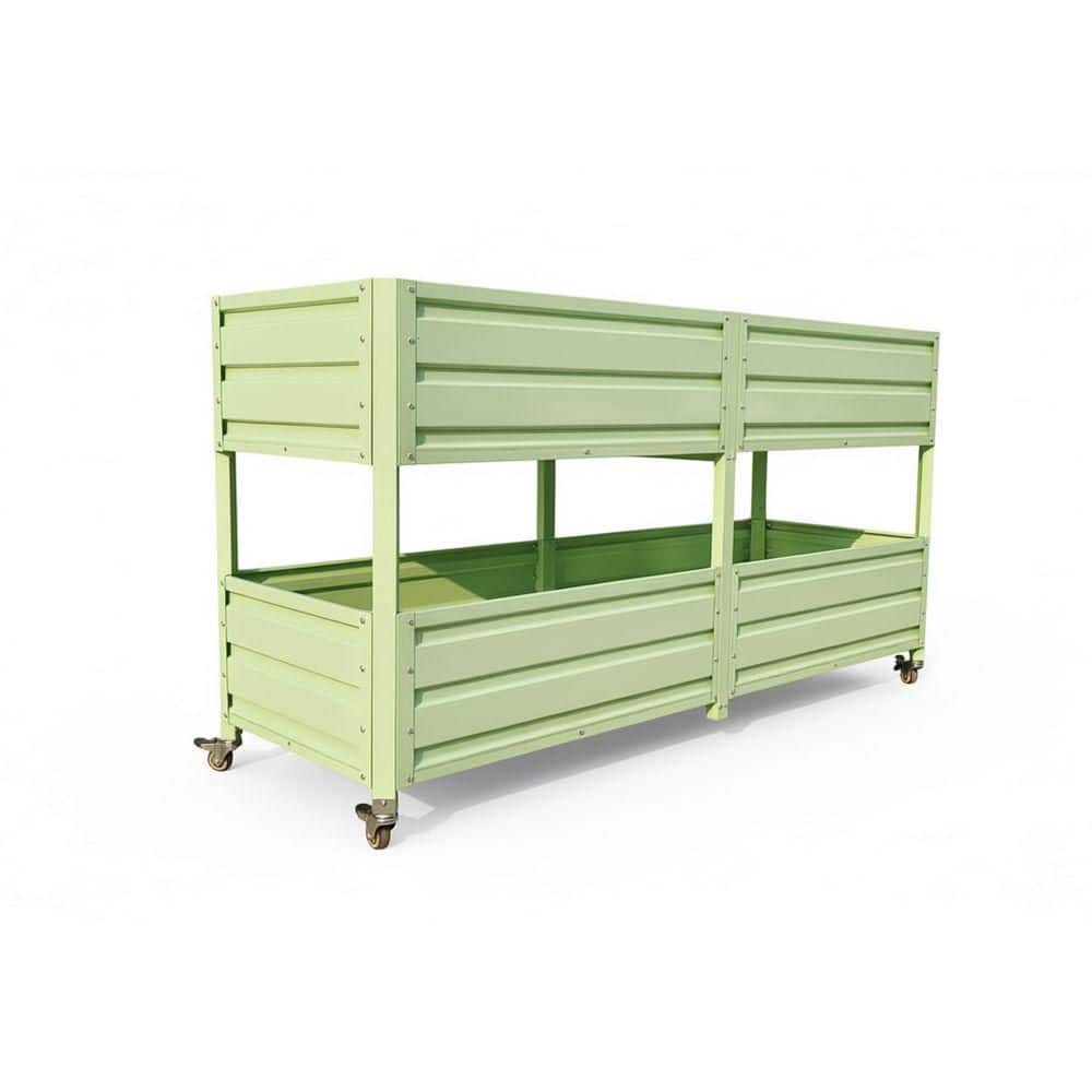 Green Dual Tier Metal Raised Garden Bed with Lockable Wheels, Staggered Planter Box for Vegetables Herbs Flowers price history on PriceWatchPro