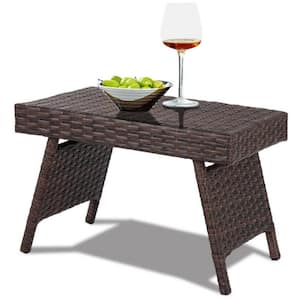 15.5 in. Outdoor Coffee Table Folding PE Rattan Side Coffee Table Patio Garden Furniture