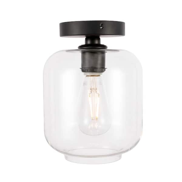 Unbranded Timless Home 7.3 in. 1-Light Industrial/Mid-Century Modern Black And Clear Glass Flush Mount with No Bulbs Included