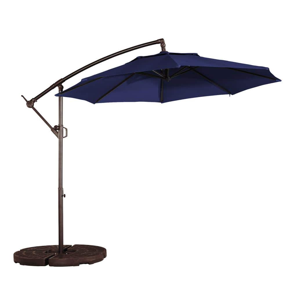 10 ft. Outdoor Cantilever Hanging Patio Umbrella with Tilt and Crank in Nav