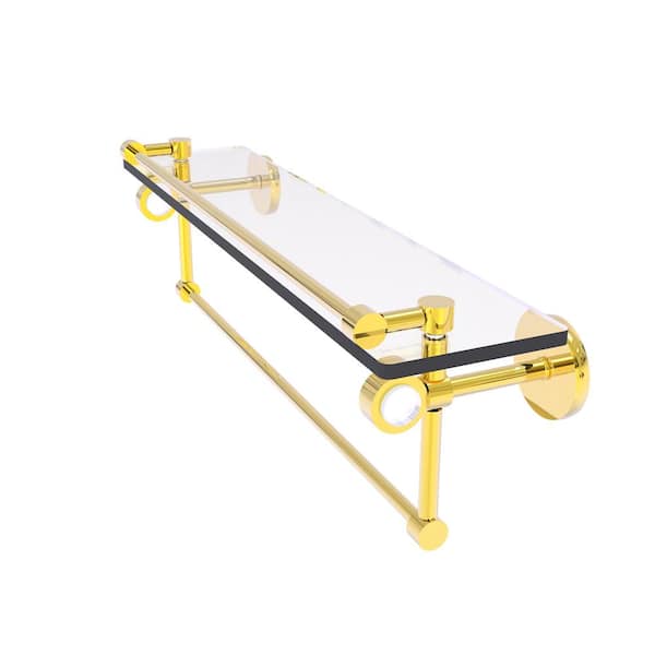 Allied Brass Clearview 22 in. W x 6.7 in. H x 5.8 in. D Glass Rectangular Shelf in Polished Brass with Gallery Rail and Towel Bar