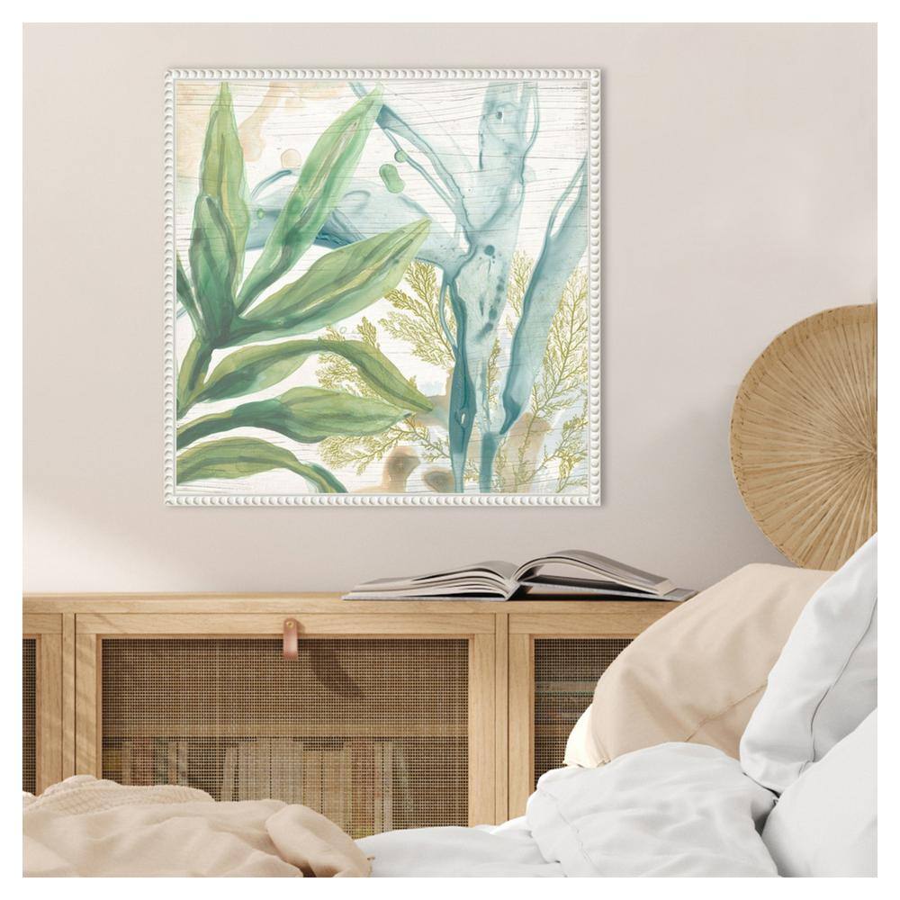 Quiet Coastal Collage II Abstract Botanical Canvas Art with White Frame