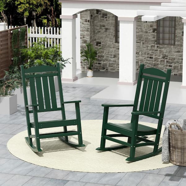 Kenly Dark Green Classic Plastic Outdoor Rocking Chair (Set of 2)