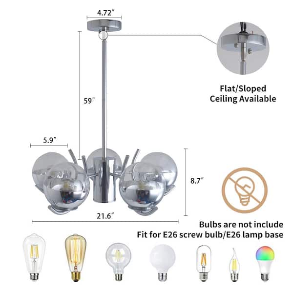 Magic 5-Light Silver Post-Modern Chandelier with Clear Glass Globes MH-LCH-22004 - The Depot