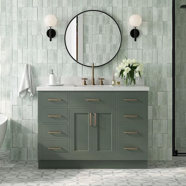 Hepburn 48 in. Single Sink Freestanding Bathroom Vanity in Vintage Sage Green with Pure White Quartz Top