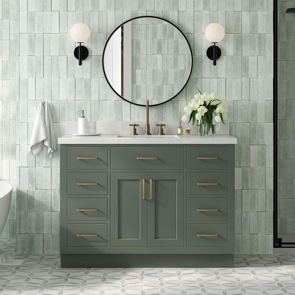 Hepburn 48 in. Single Sink Freestanding Bath Vanity in Vintage Green with Pure White Quartz Top & Sidesplash price history on PriceWatchPro