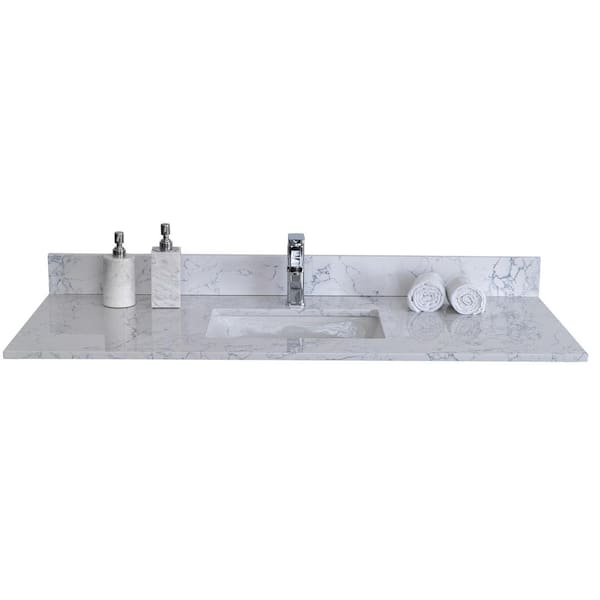 JimsMaison 37 in. W x 22 in. D Engineered Stone Composite Carrara Jade Rectangular Single Sink Vanity Top