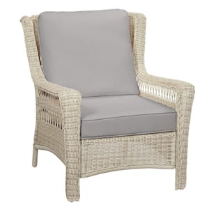 Park Meadows Off-White Wicker Outdoor Patio Lounge Chair with CushionGuard Stone Gray Cushions