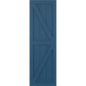True Fit 15 in. x 25 in. PVC Two Equal Panel Farmhouse Fixed Mount Board and Batten Shutters with Z-Bar in Sojourn Blue