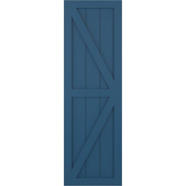 Ekena Millwork 15 in. x 28 in. PVC Two Equal Panel Farmhouse Fixed Mount Board and Batten Shutters with Z-Bar Pair in Sojourn Blue