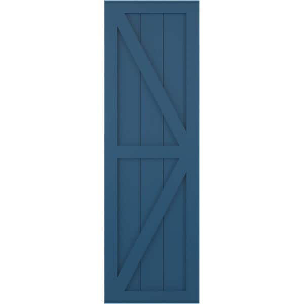 Ekena Millwork 15 in. x 73 in. PVC 2-Equal Panel Farmhouse Fixed Mount Board and Batten Shutters Pair with Z-Bar in Sojourn Blue
