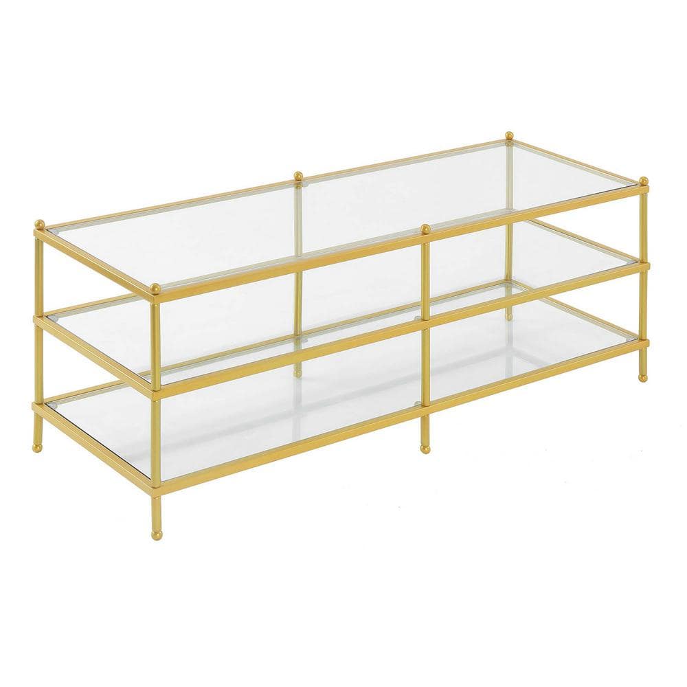Elegant Gold-Finish 3-Tier Glass Coffee Table, 48" Rectangular