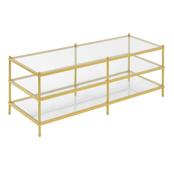 Convenience Concepts Royal Crest 47.25 in. Clear Glass and Gold Rectangle Glass Coffee Table with Shelves