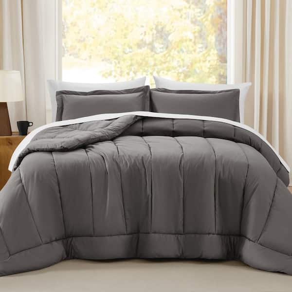Brooklyn Loom Oversized Cotton Percale Grey Full/Queen 3 Piece Comforter Set