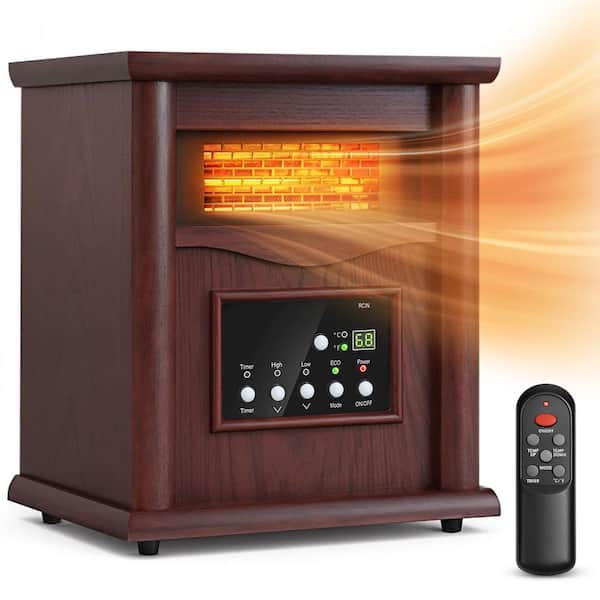 1500W Electric Infrared Heater,Wood Quartz Heater,Tip-Over & Overheat Protection with Remote,3 Heat Settings,12H Timer