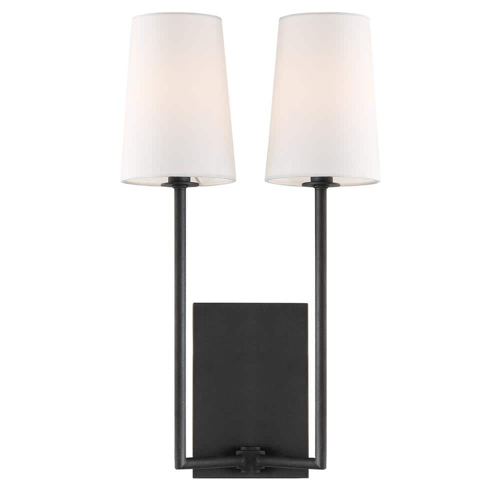 Lena Black Forged 18" Wall Sconce with White Silk Shades