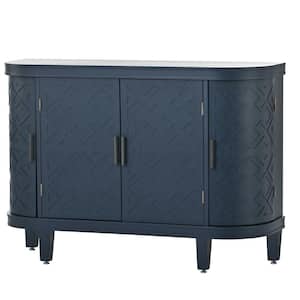 U-Style 47.20 in. W x 15.20 in. D x 33.50 in. H Navy Blue Linen Cabinet with Antique Pattern Doors