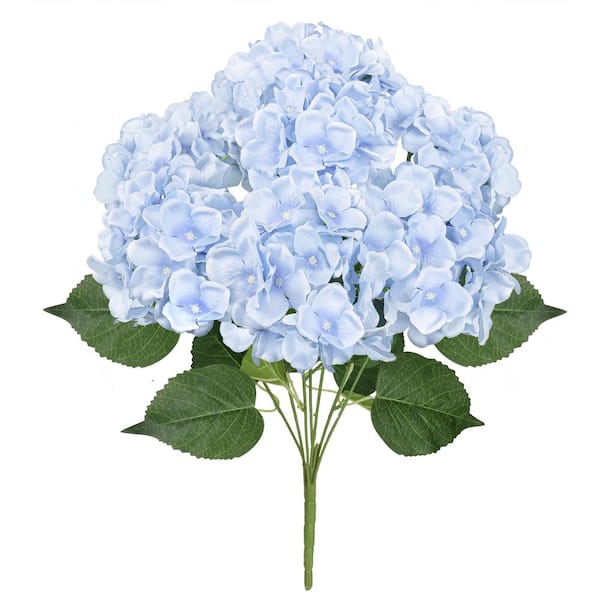 LIVING LUXURY 20 in. Deluxe Baby Blue Artificial Hydrangea Flower Stem Bush Bouquet (Set of 2)