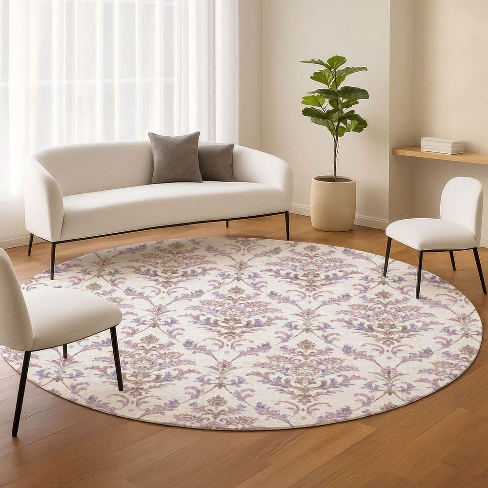 Chantille Machine Washable Indoor/Outdoor Abstract ACN2325 Lavender 8 ft. x 8 ft. Round Rug price history on PriceWatchPro