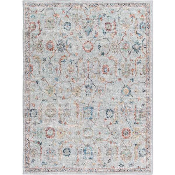 World Rug Gallery Contemporary Large Floral Non-Slip (Non-Skid) Gray 5'3 inch x 7'3 inch Indoor Area Rug