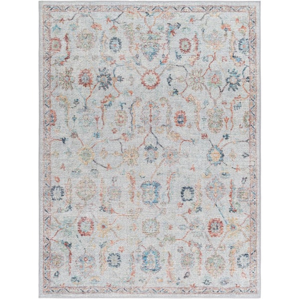 Livabliss Calhoun Light Grey Medallion 4 ft. x 6 ft. Machine-Washable Indoor Area Rug