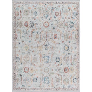 Calhoun Light Grey Medallion 5 ft. x 7 ft. Machine-Washable Indoor Area Rug