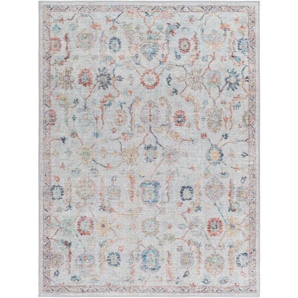 Calhoun Light Grey Medallion 5 ft. x 7 ft. Machine-Washable Indoor Area Rug
