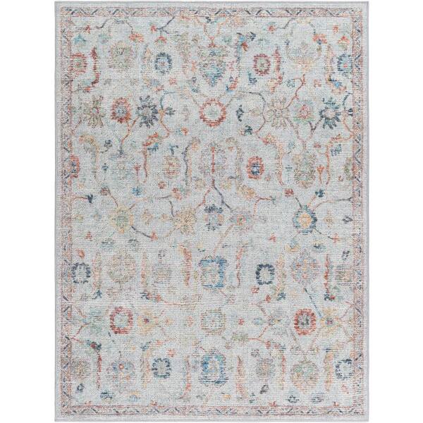 Calhoun Light Grey Medallion 9 ft. x 12 ft. Machine-Washable Indoor Area Rug