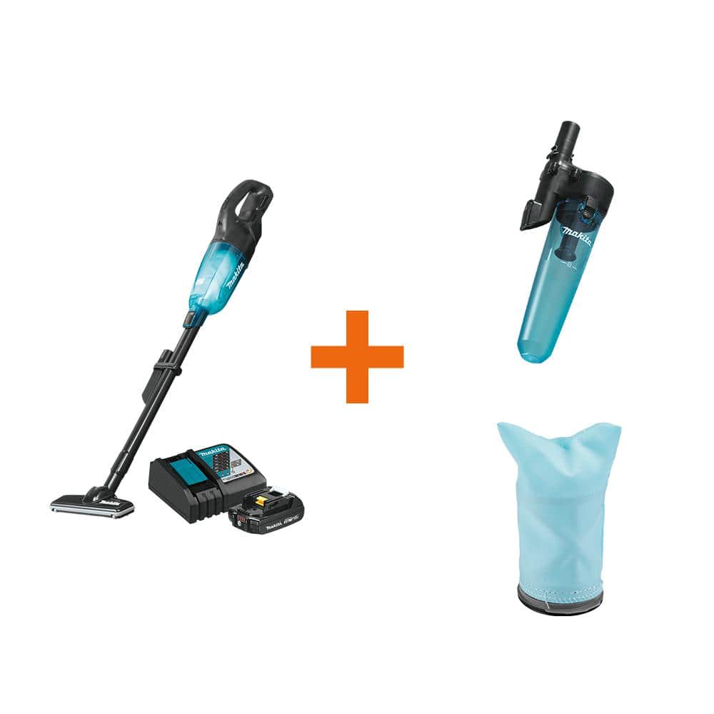 Makita 18V LXT Compact Brushless Vacuum Kit, 2.0Ah with Black Cyclonic Vacuum Attachment with Lock and Reusable Filter