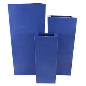Modern 42 in. 35 in. and 25 in. Oversized Blue Metal Planters (Set of 3)