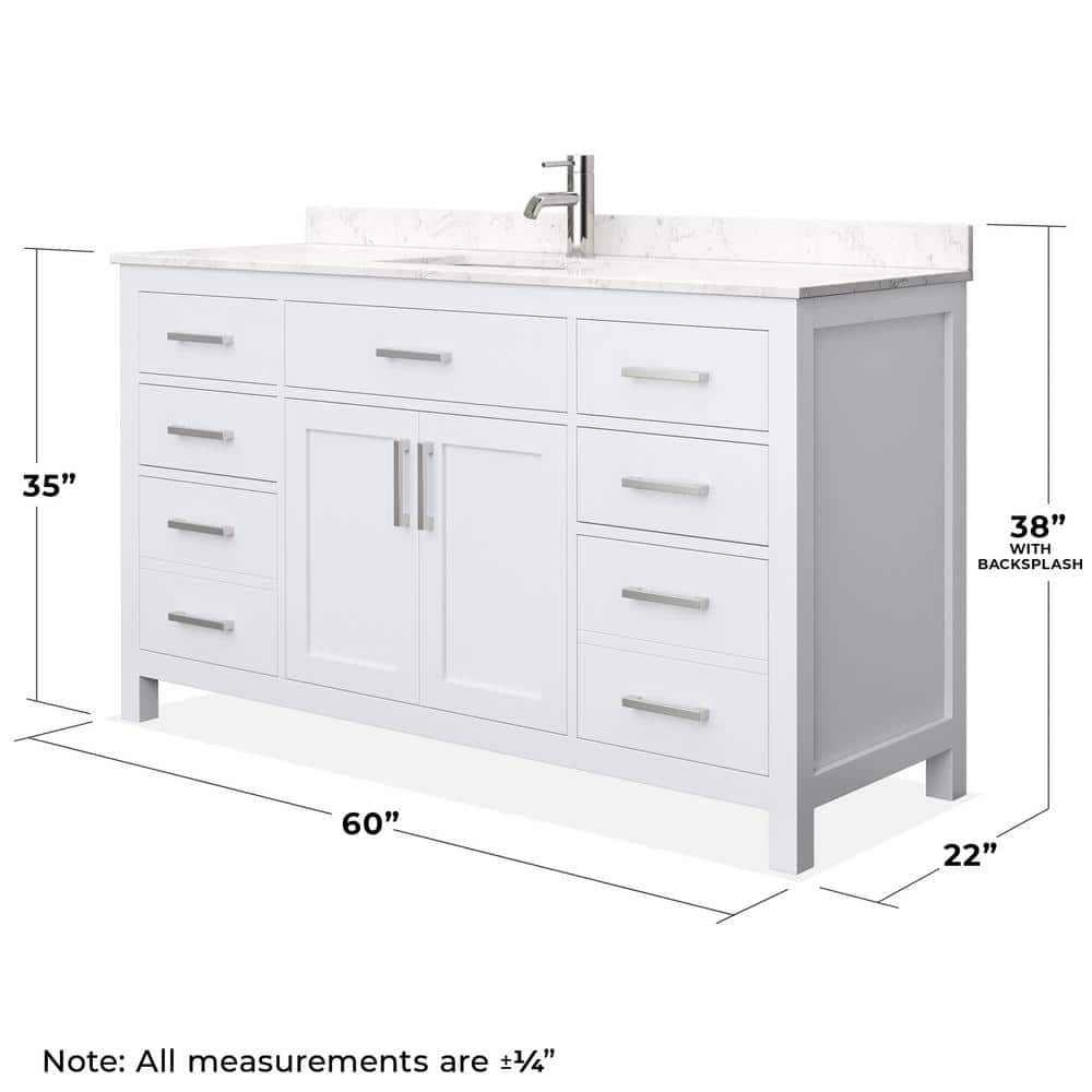 Beckett 60" White Freestanding Single Vanity with Carrara Marble Top