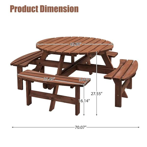 Round wooden picnic discount bench 8 seater