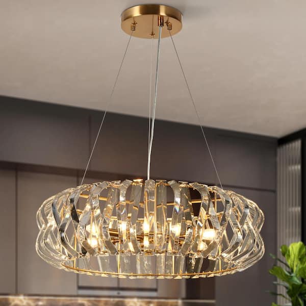 LNC Eurydamas 6-Light Plating Brass Circle Chandelier with Crystal Accents