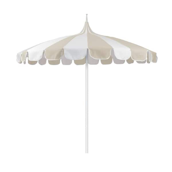 California Umbrella 8.5 ft. Silver Aluminum Commercial Natural Pagoda Market Patio Umbrella Push Lift in Antique Beige Sunbrella