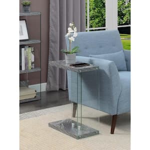 SoHo 10 in. Gray Faux Marble 24 in. C-Shape Particle Board End Table with Tempered Glass