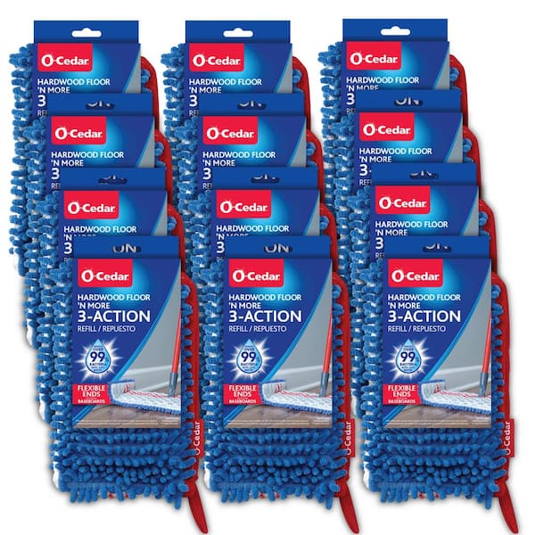 O-Cedar Hardwood Floor N More 3-Action Mop Head Replacements, Machine Washable Microfiber Refill (12-Pack)