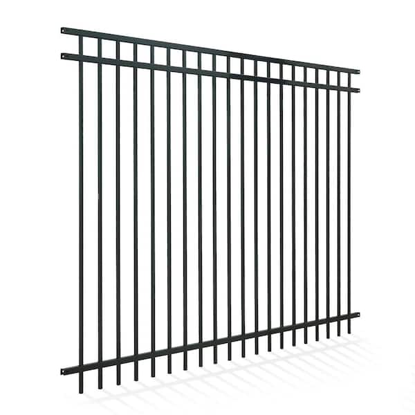 Fencer Wire 6 ft. x 8 ft. Heavy Duty Spaced Bar Flat Top Metal Fence Panel, Anti-Rust Decorative Garden Fence Panel (Single Panel)