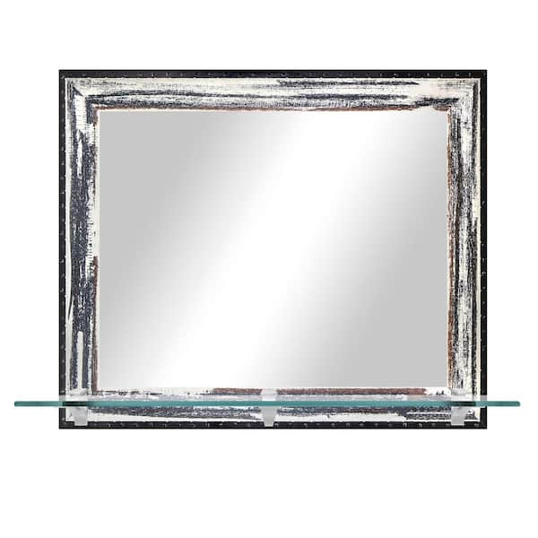 Unbranded 25.5in.W x 21.5 in. H Framed Ivory/Black Horizontal Rectangular Mirror/Tempered Glass Shelf/Chrome Brackets