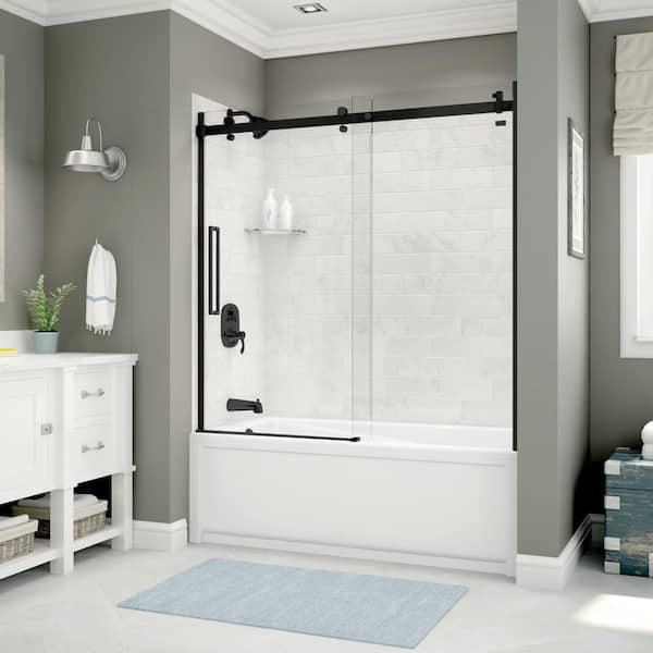 MAAX Utile Metro 32 in. x 60 in. x 81 in. Bath and Shower Kit with New Town Left Hand Drain in Marble Carrara