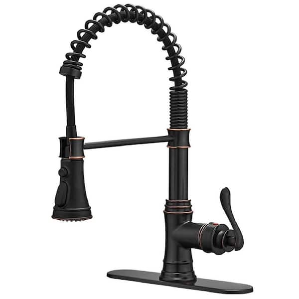 Single-Handle Pull-Down Sprayer 3 Spray High Arc Kitchen Faucet With Deck Plate in Oil Rubbed Bronze