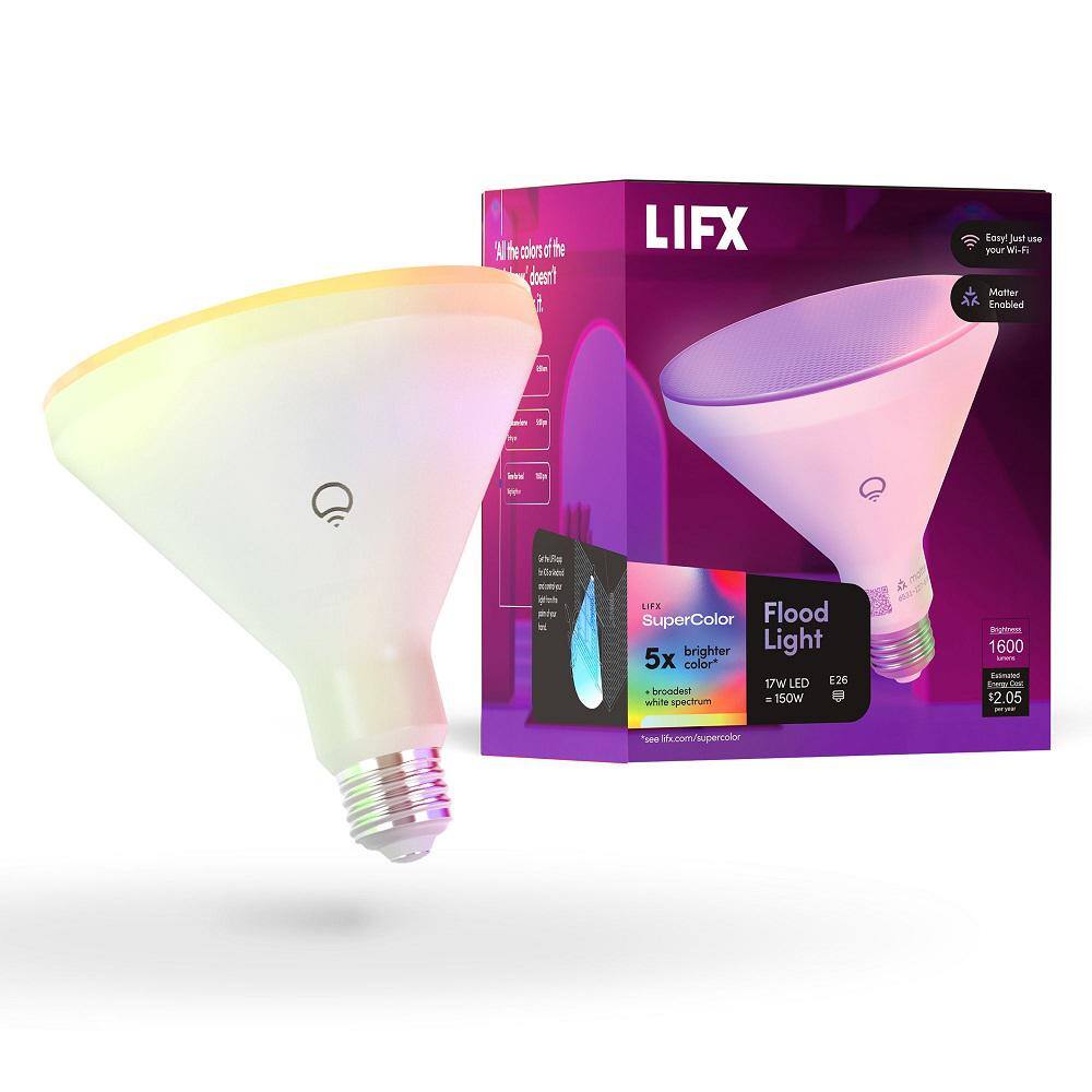 150-Watt Equivalent PAR38 Multi-Color 9000K Wi-Fi LED light Bulb Works w/Alexa/Hey Google/HomeKit Tunable White (4-Bulb)