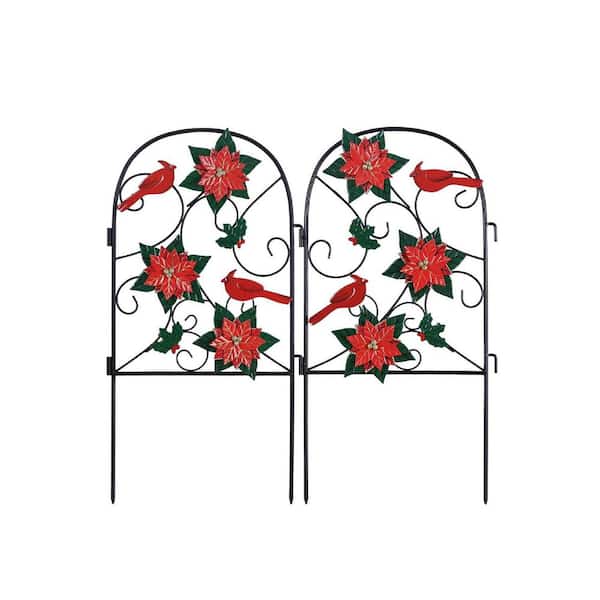25 in. x 24 in. Red Metal Fence Floral Decorative Garden Stake